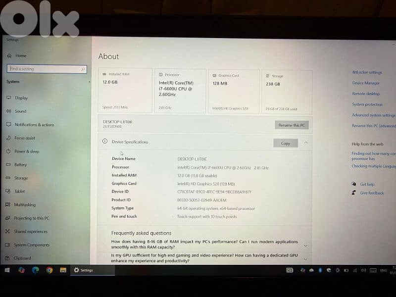 Lenovo think pad i7 12 ram finger print touch screen clean 1