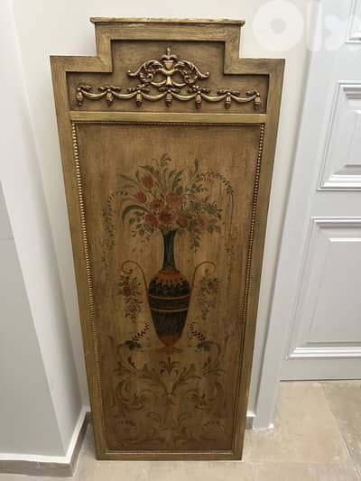 Elegant Italian Style Hand-Painted Wall Panel – Gilded Floral Urn Deco