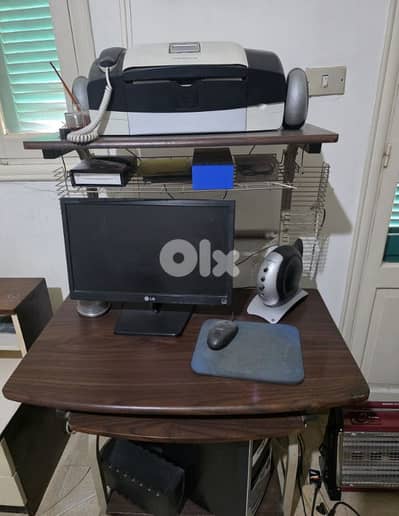 Compact Wooden Computer Desk with HP Laser Printer
