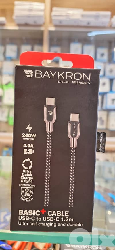BAYKRON BASIC+ CABLE USB-C TO USB-C 1.2M 240W 5.0A