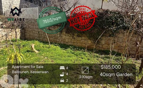 Apartment for sale in Ballouneh شقة + ٤٠م حديقة للبيع في منطقة بلونه