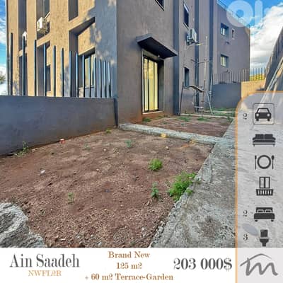Ain Saadeh | Brand New 125m² + 60m² Garden | Sea & Mountain View