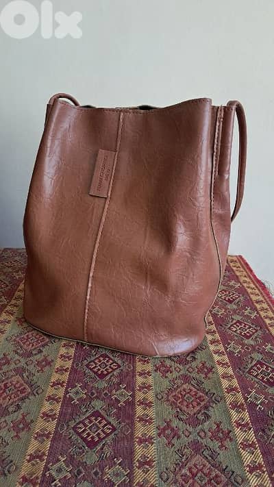Genuine leather bucket bag