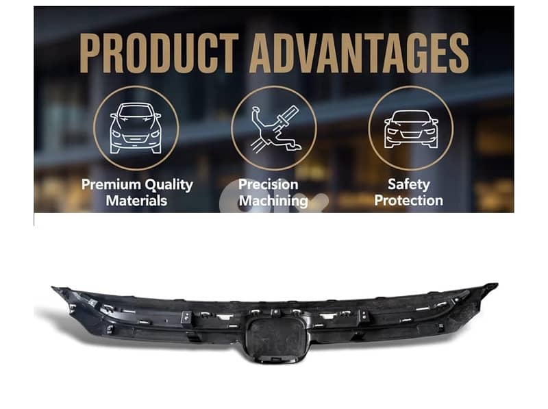 Glossy Black Front Bumper Upper Grille withTrim Honda Accord 18-19-20 2