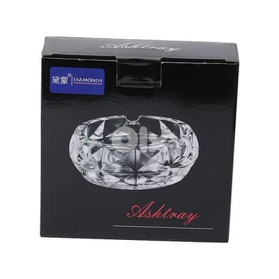 Diamond Cut Crystal Black Glass Ashtray