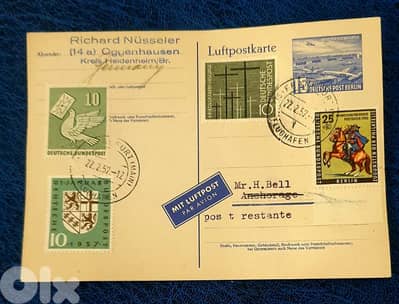 Germany 1957 Multi-Franking stamps postcard to Alaska