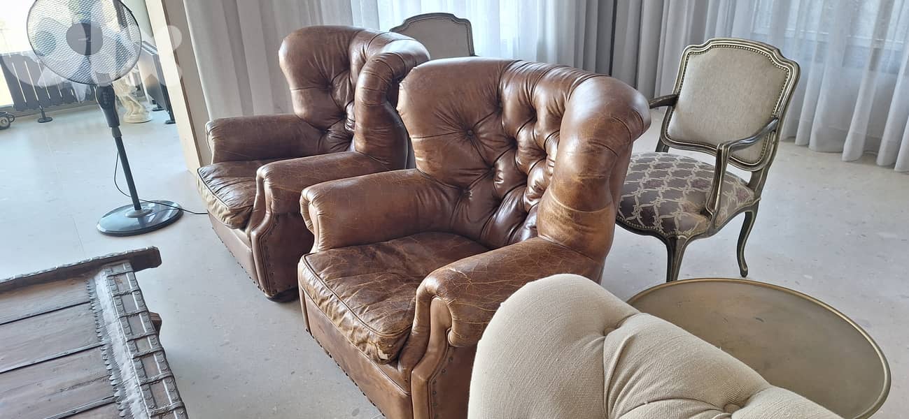 Two Churchil Leather Chairs - Restoration Hardware 1