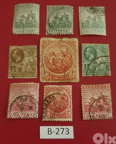 British Barbados KGV 1905-1916 vintage 9 stamps Lot# B-273