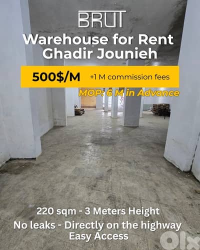 Prime Location 220 sqm Warehouse for Rent in Jounieh