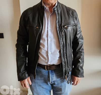 ARMANI JEANS  Genuine Leather Jacket  Black  Size 50