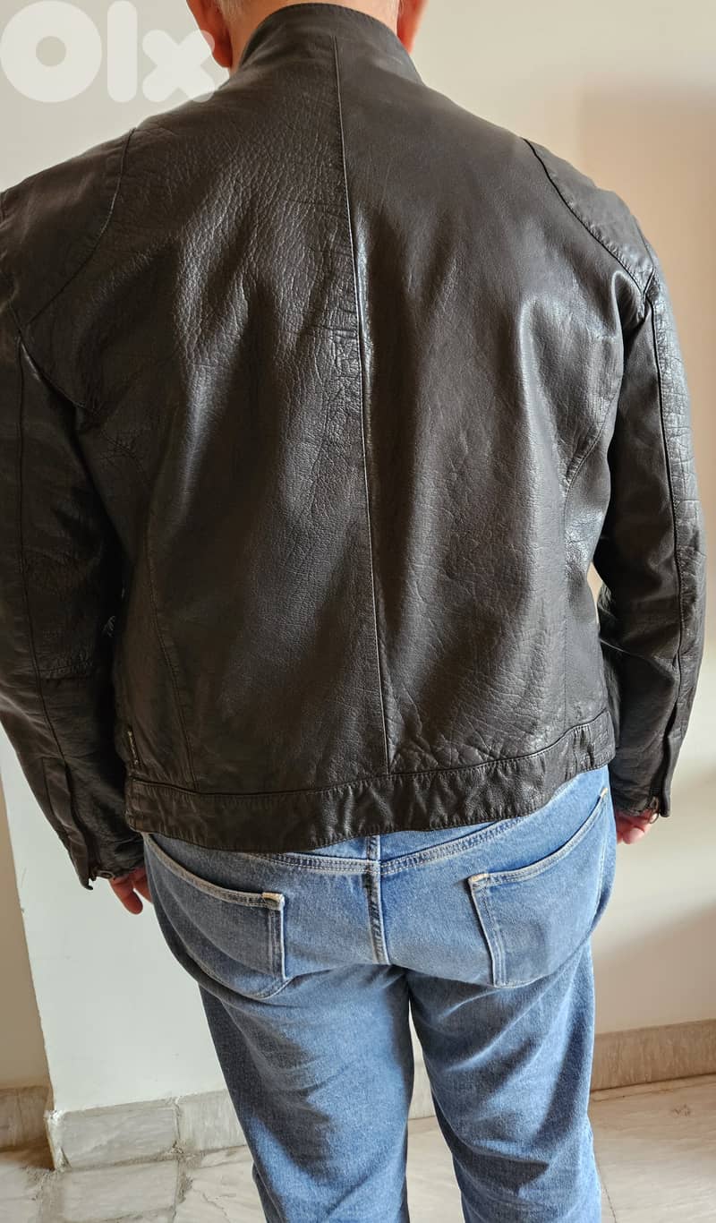 ARMANI JEANS  Genuine Leather Jacket  Black  Size 50 3