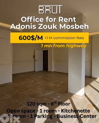 Office or clinic for rent in adonis zouk Mosbeh