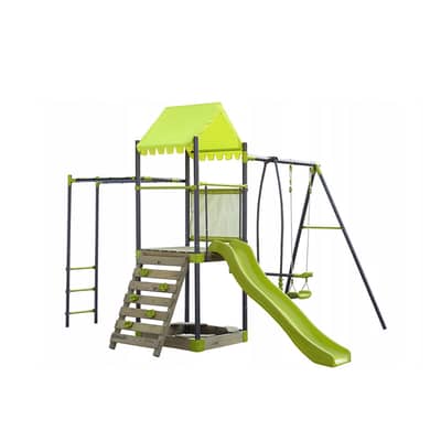 Kids Outdoor Wood and Metal Playground 304 x 344 x 248 cm - ملعب خارجي