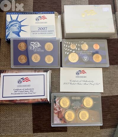 ٣ مجموعات عملة أميركي بروف واحد دولار رؤوساء وربع دولار ولايات