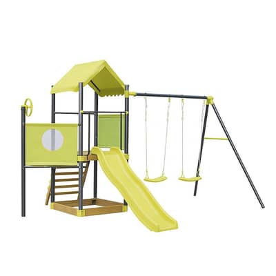 Kids Outdoor Wood and Metal Playground 363 x 260 x 248 cm - ملعب خارجي