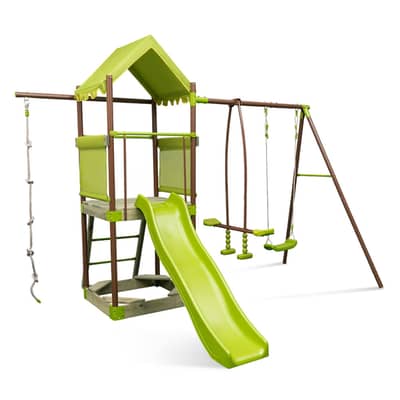 Kids Outdoor Wood and Metal Playground 317 x 260 x 248 cm - ملعب خارجي