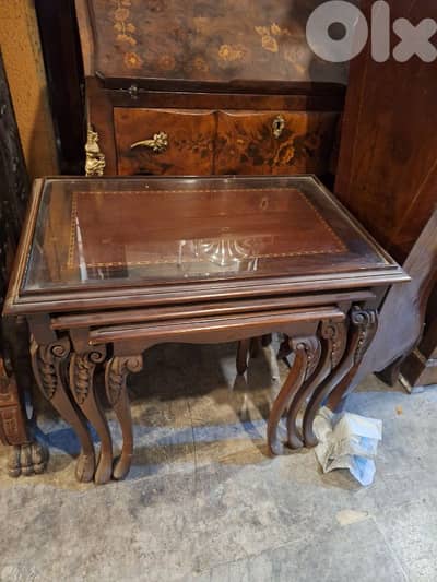 طقم طاولات جيغون انتيك حفر ناعم خشب زين مميز لويكانز