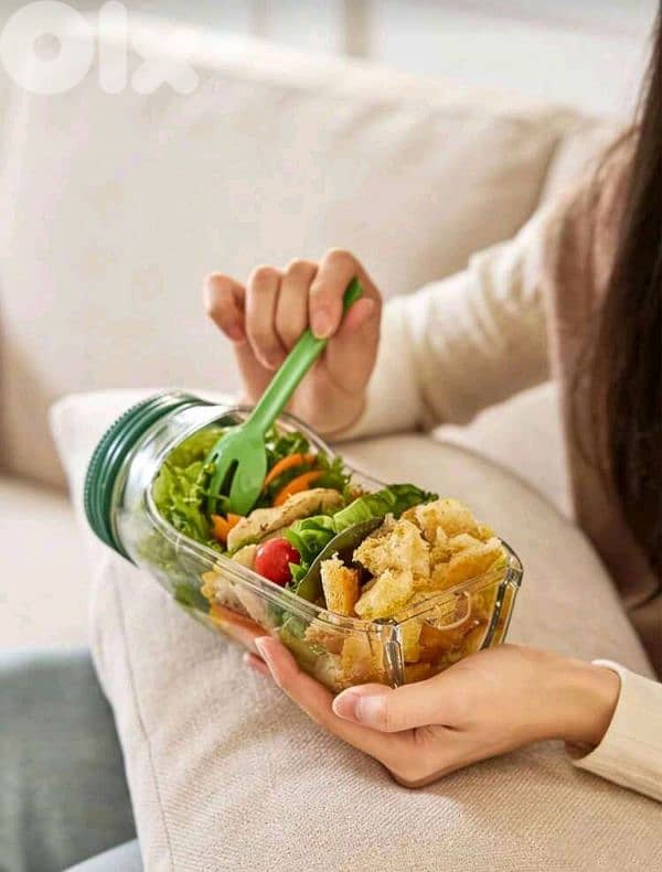 New Reusable Plastic Salade Container With Dressing Cup On Top 1
