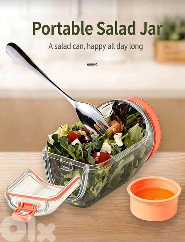 New Reusable Plastic Salade Container With Dressing Cup On Top 2