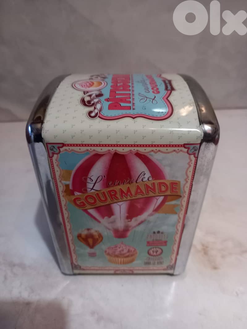 collectible  tin French metal tissus storage 2