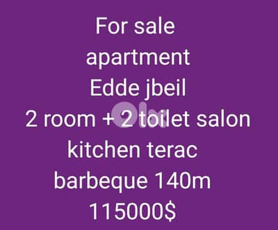 For sale  apartment  Edde jbeil  2 room + 2 toilet salon kitchen terac
