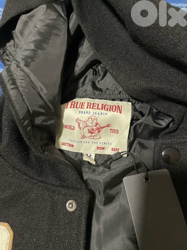 Brand new True Religion button-up coat, black, size L, with tags 1