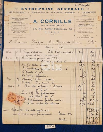 France Lille 1943 old document. Lot# B-854