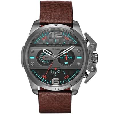 Original Diesel Watch For Men with grey dial leather  brown