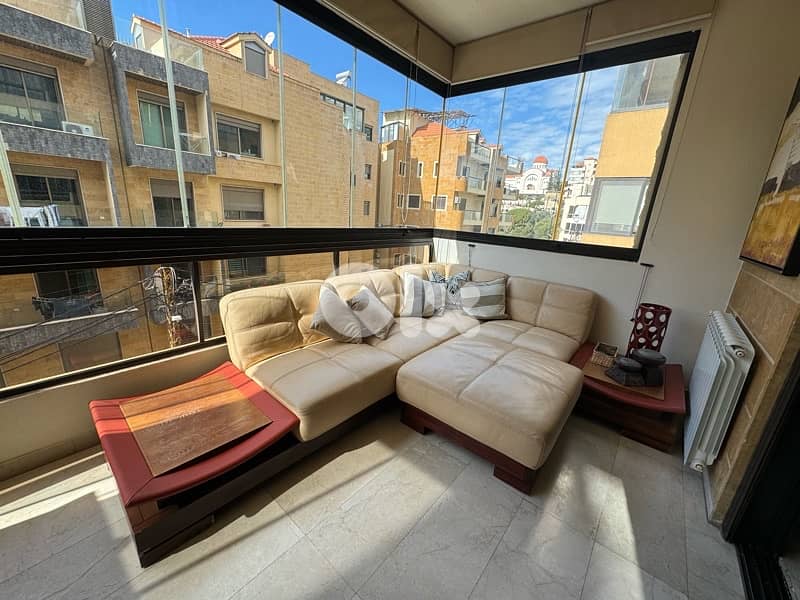 Leather Couch with Wooden Side Tables 2