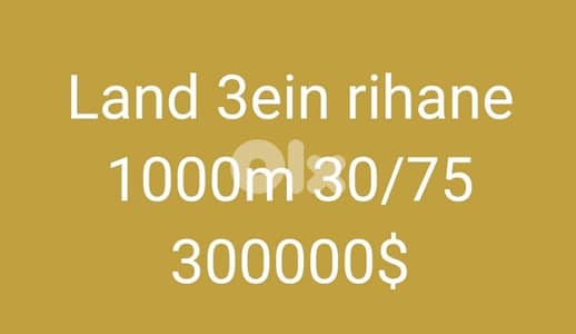 Land 3ein rihane 1000m 30/75 300000$