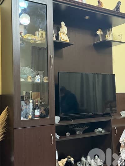 tv unit with lights and shelves