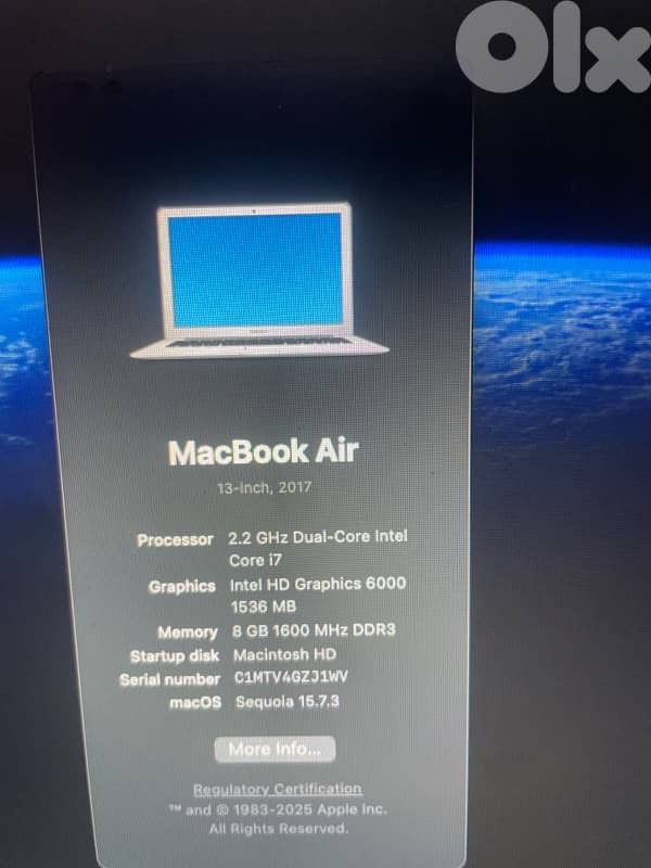Macbook air 2017 sequoia 15.7 1