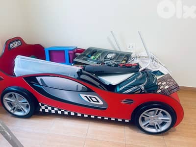 Kids racing car bed with closet