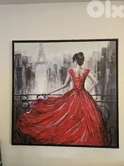 Elegant Parisian Lady Painting – Red Dress