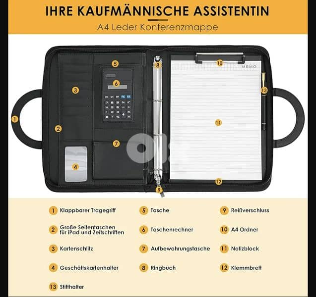 TLGREEN Case, Conference Folder, Leather + Zip, Waterproof. 4$ delivery 6