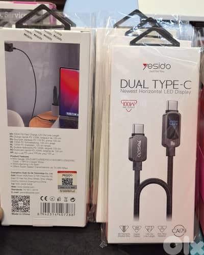 YESIDO CABLE DUAL TYPE-C 100W MAX OUTPUT CA179