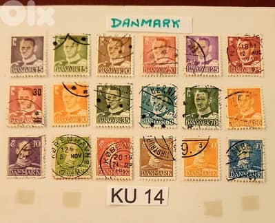 Danmark 1940 k. Christian X set of x 18 stamps Lot# KU-14