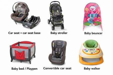 baby (car seat + base + stroller +bouncer + bed+ conv carseat +walker)