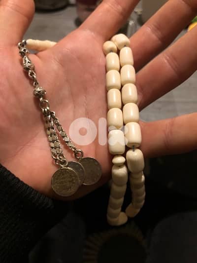 سبحة انتيك عاج ناب فيل الاصلي خراطة مصرية قديمة، شرابات فضة.