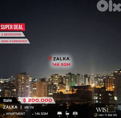 Stunning 146 SQM Semi-furnished Apartment for SALE in Zalka!