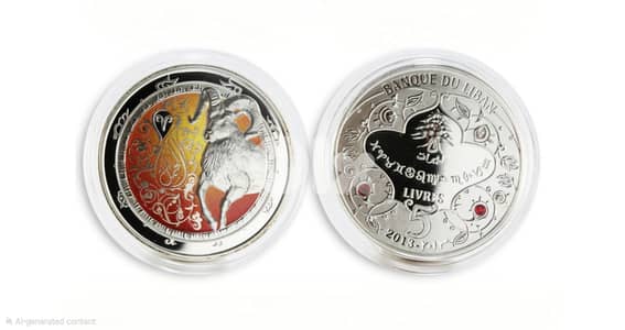 Silver Coin 5 livres Zodiac Signs Aries colored proof
