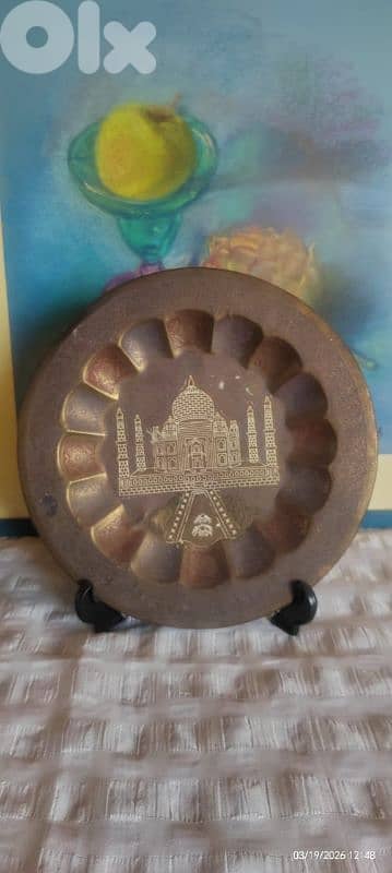 Vintage 9" Brass Taj Mahal Decorative Art Trinket Plate