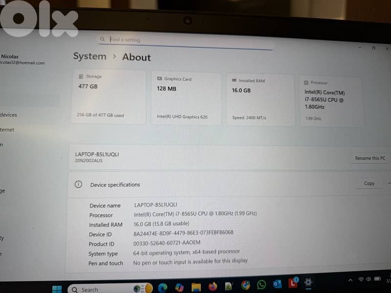 Lenovo T490 core i7 8th 5