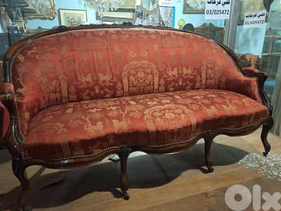 كنب فوتوي لوي فيليب فرنسي مميز انتيك قديم شغل فني رائع جدا خشب جوز