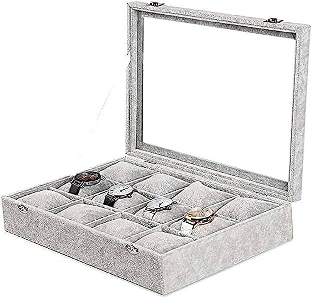 Grey Velvet Watch box - 12 slots 1