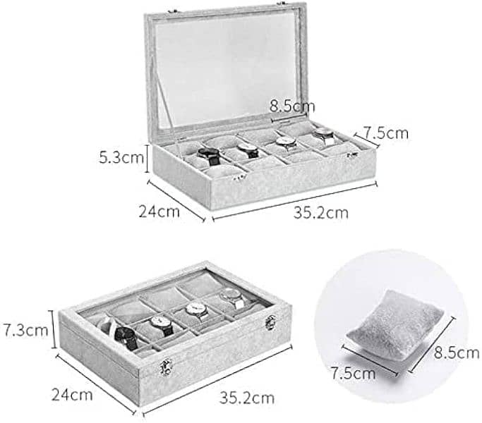 Grey Velvet Watch box - 12 slots 3