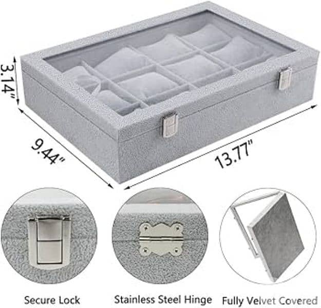 Grey Velvet Watch box - 12 slots 4