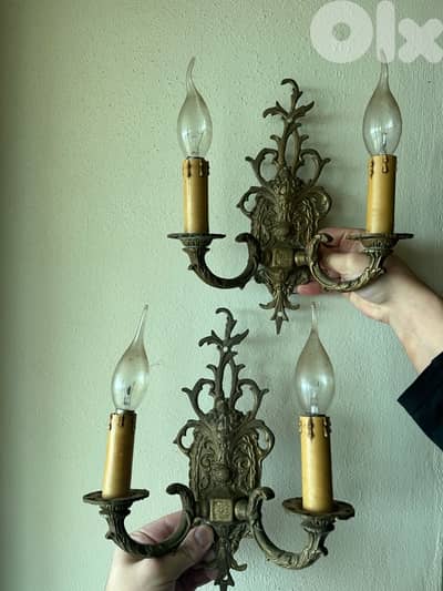 vintage French brass wall sconce أبليك
