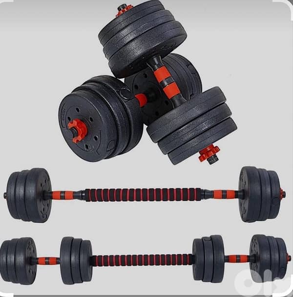 Red Dumbell and Barbell Set 1