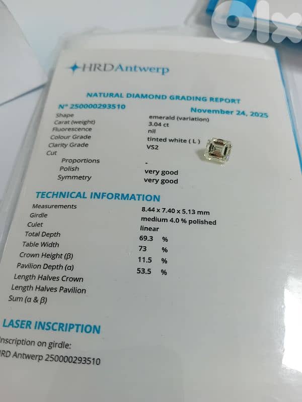 certified diamond, emerald cut, 3.04 ct 1